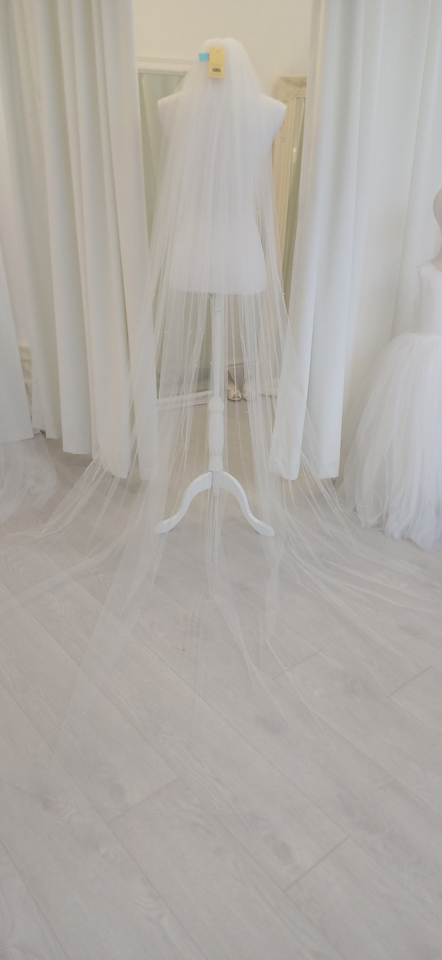 Scattered pearl ivory veil Chapel length