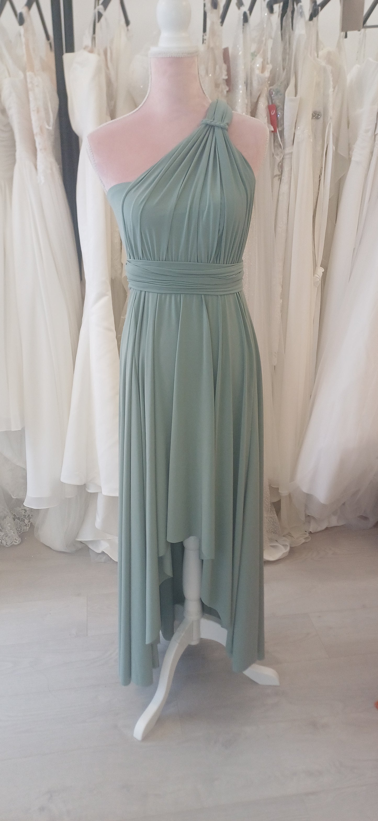 Sage green 'All-Ways' waterfall dress