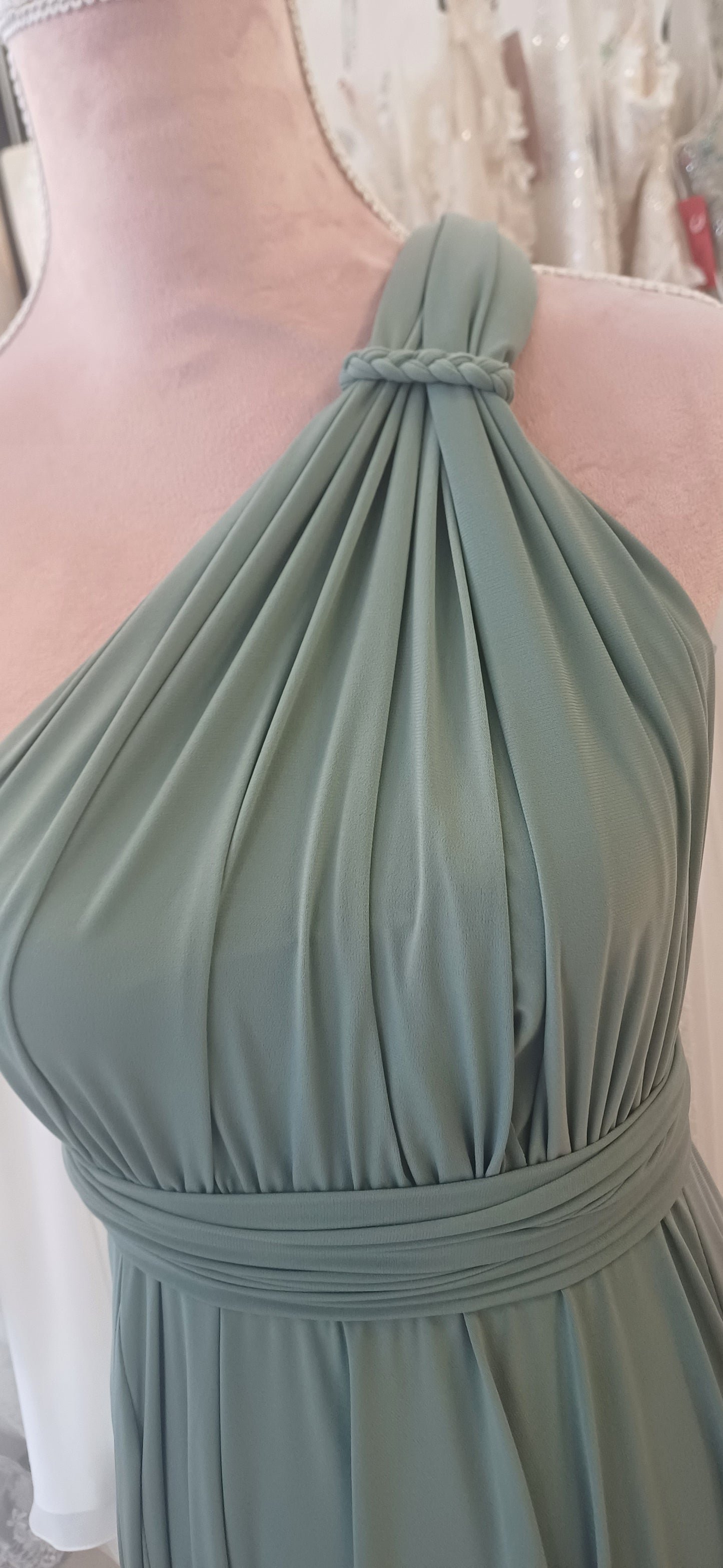 Sage green 'All-Ways' waterfall dress