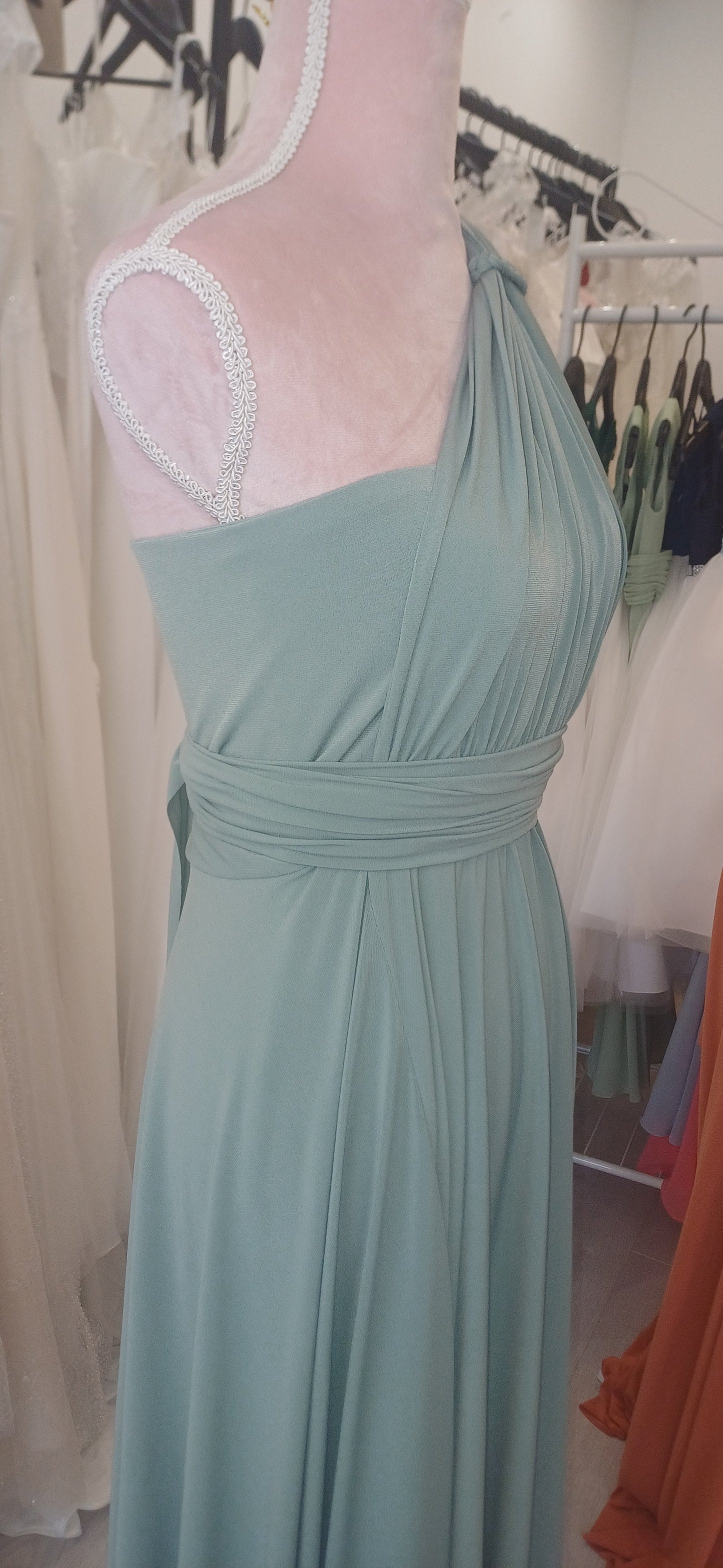 Sage green 'All-Ways' waterfall dress