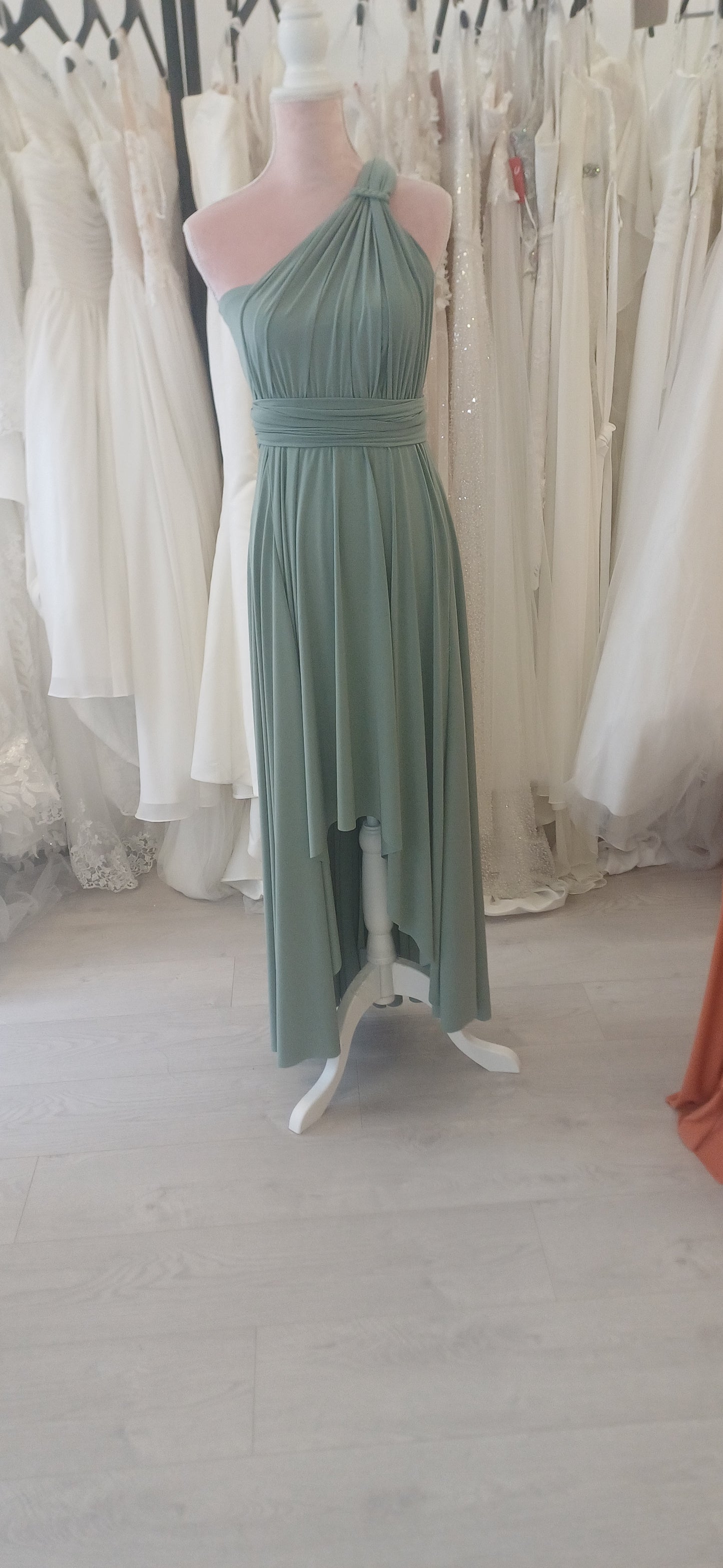 Sage green 'All-Ways' waterfall dress