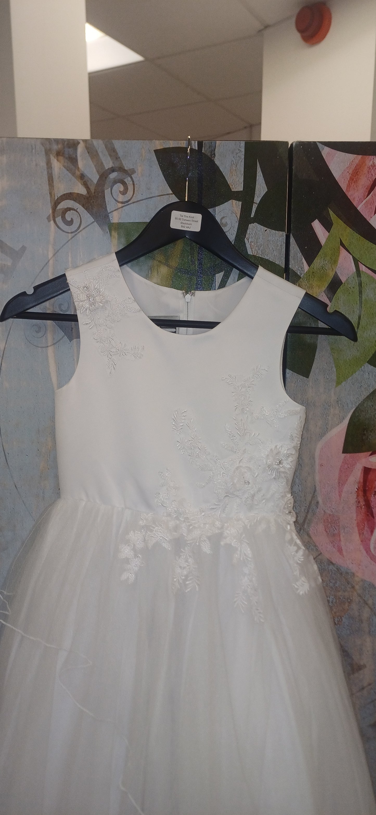 White holy communion dress with 3D flower lace applique