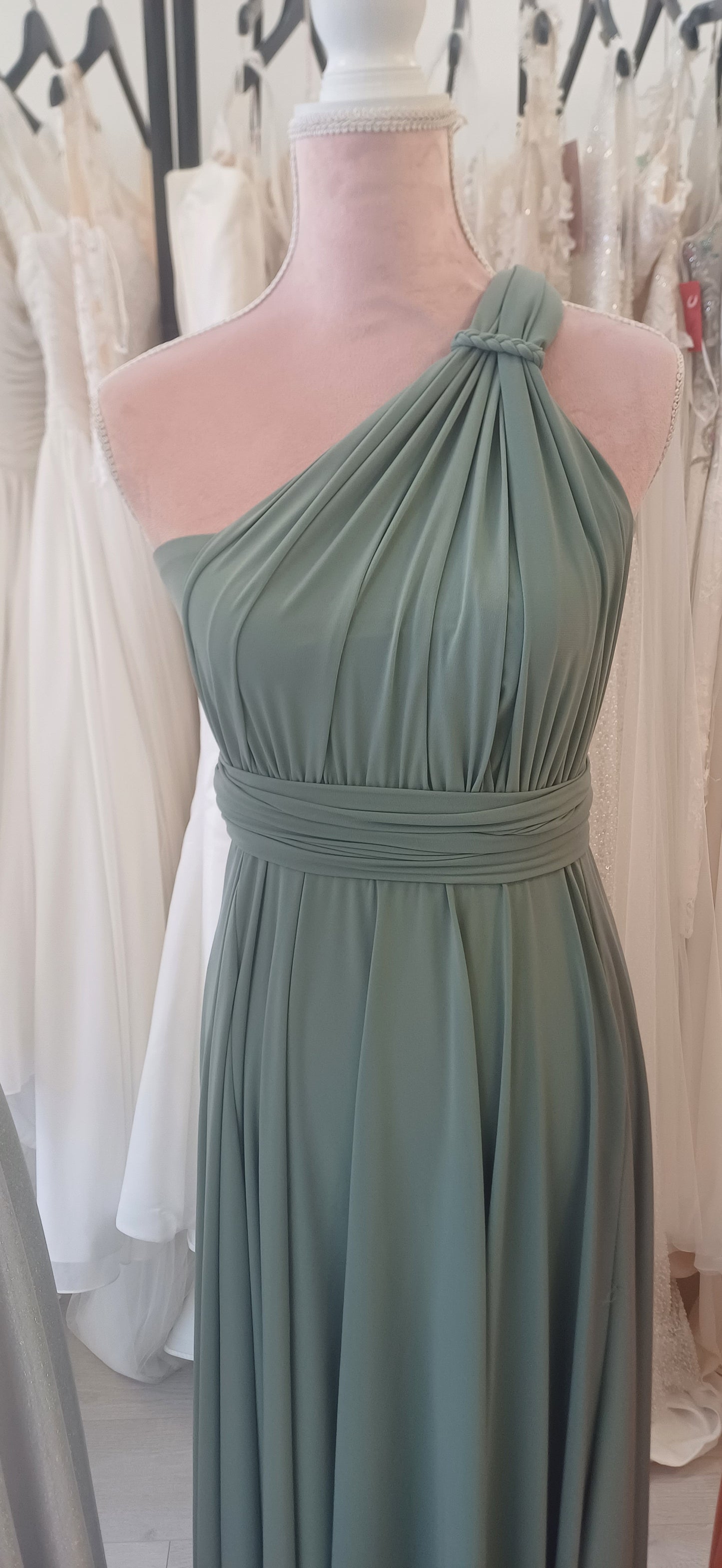 Sage green 'All-Ways' waterfall dress