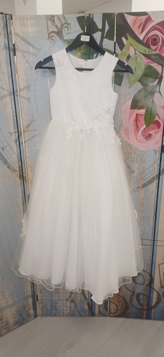 White holy communion dress with 3D flower lace applique