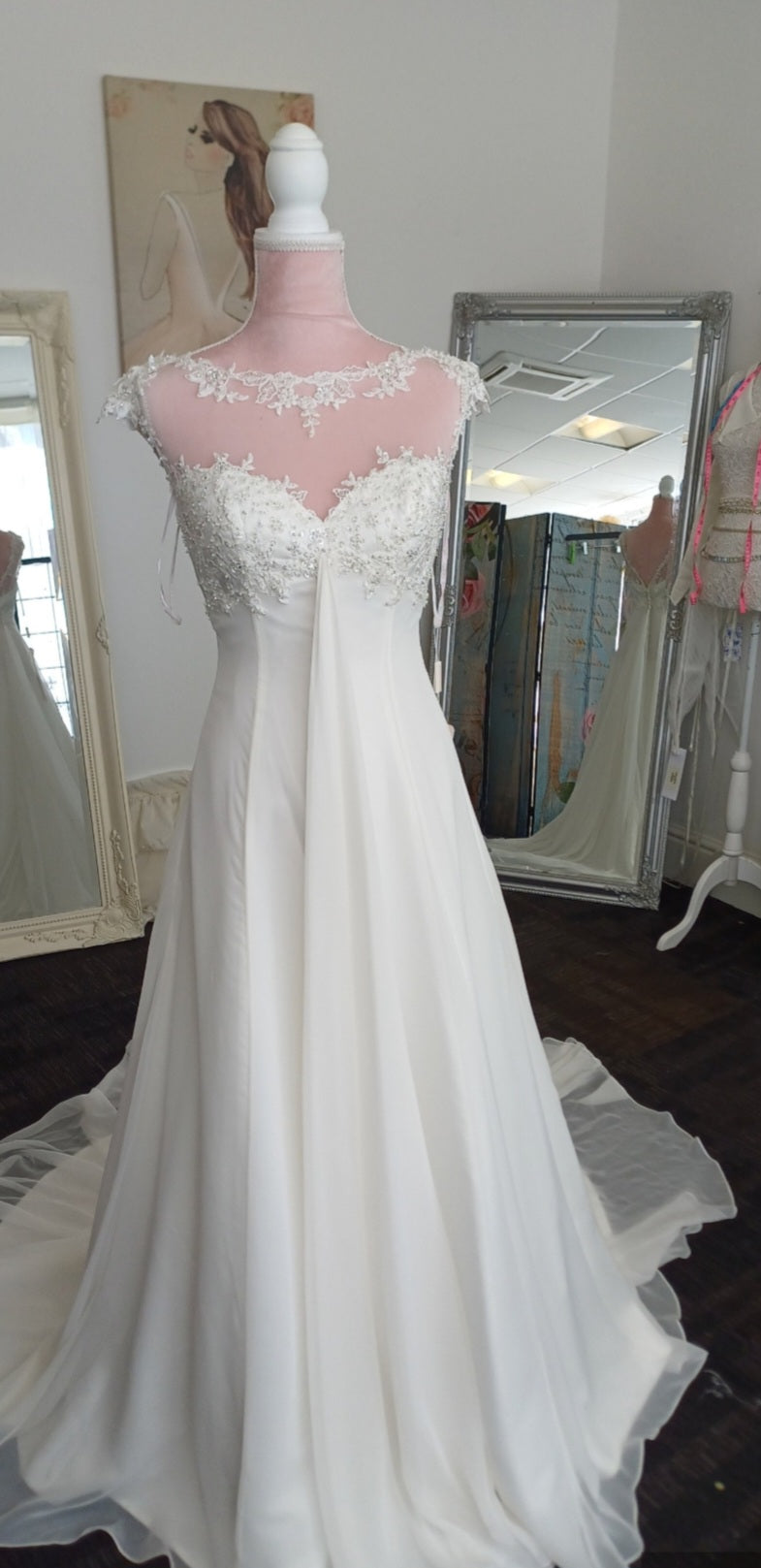 Grecian wedding dress rounded high neckline