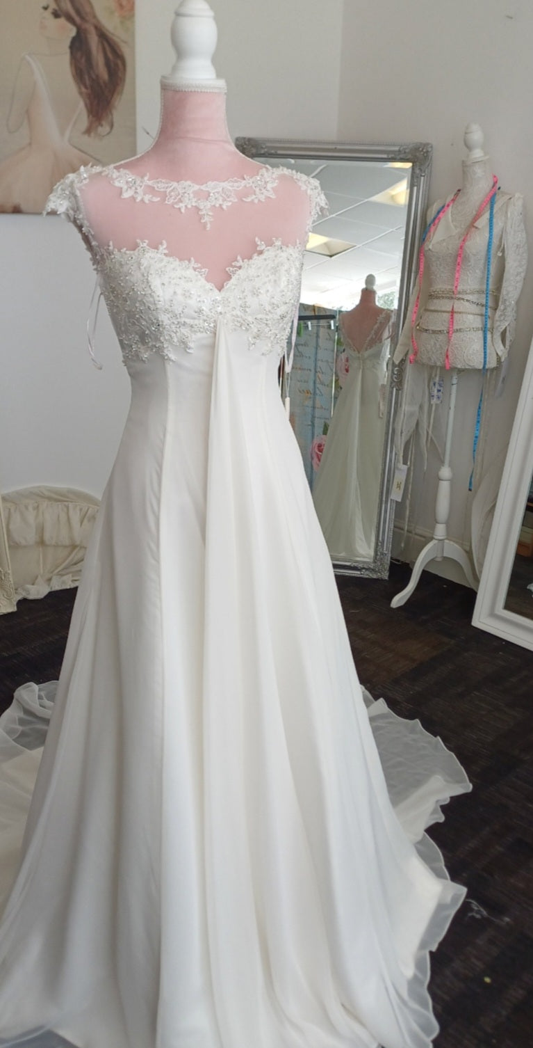 Grecian wedding dress rounded high neckline