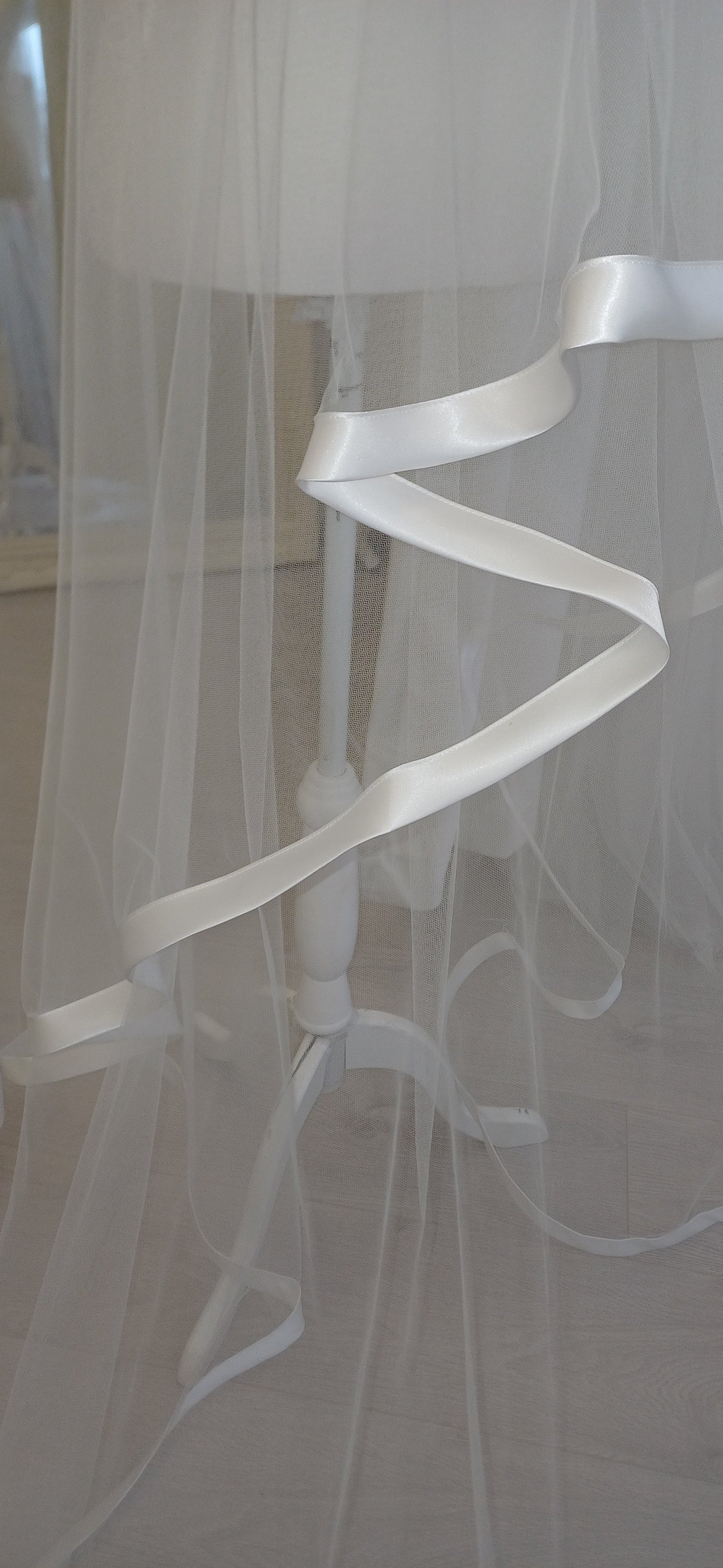 2 tier wide satin edge ivory chapel veil